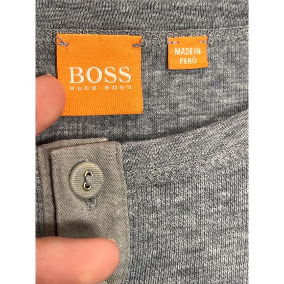 Hugo Boss Henley Shirt Mens L Gray Cotton Long Sleeve Casual Comfort Cozy Orange - Picture 8 of 16